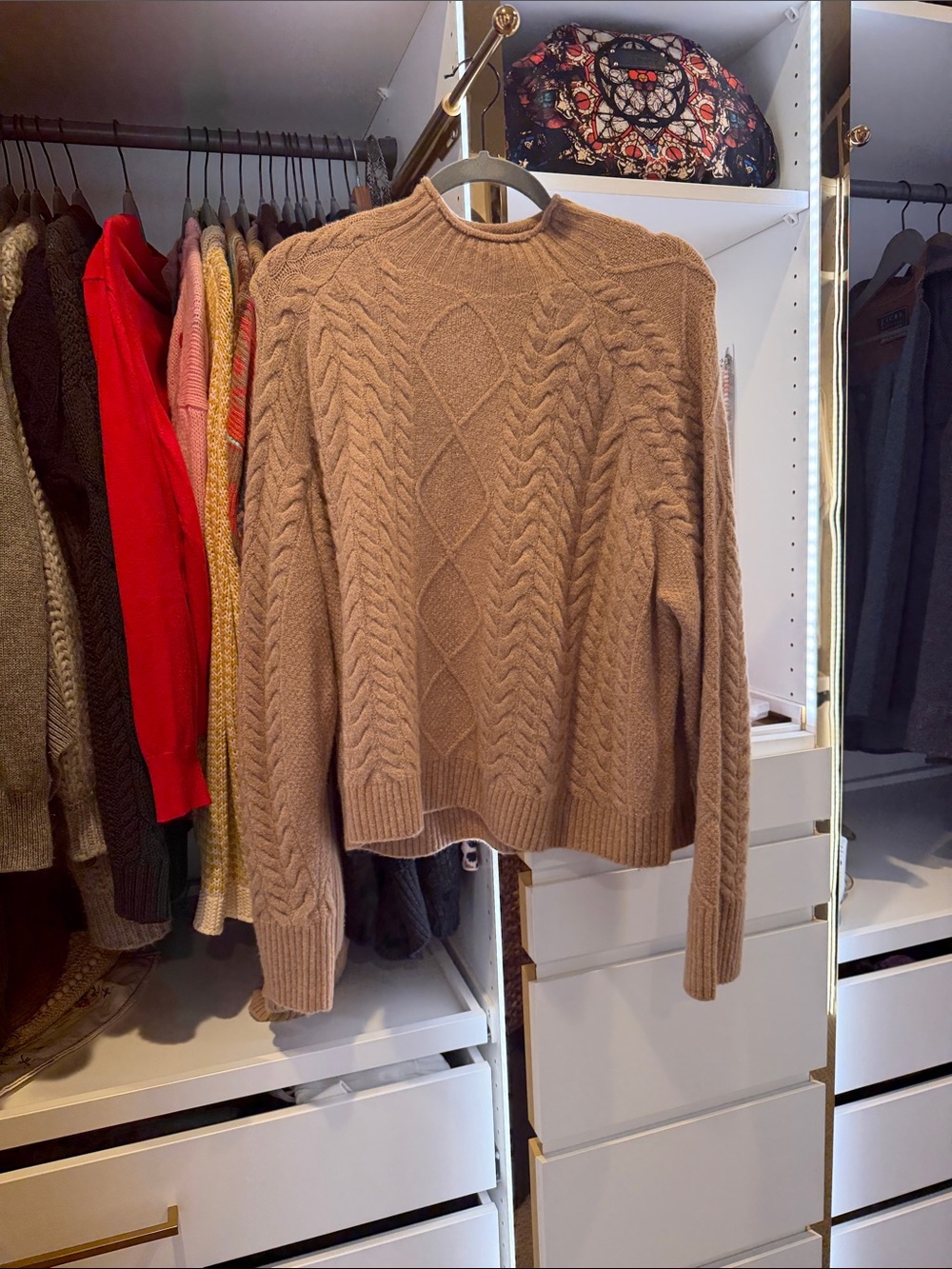 J.Crew Cable Knit Crewneck Sweater - Camel sz Large
